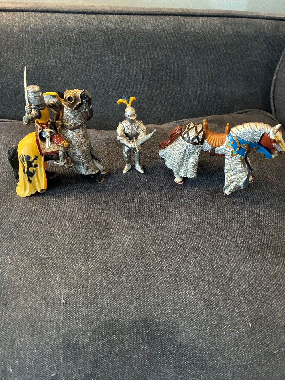 Medieval Knight Toy Figure and Armored Horses Playset - Yellow and Silver